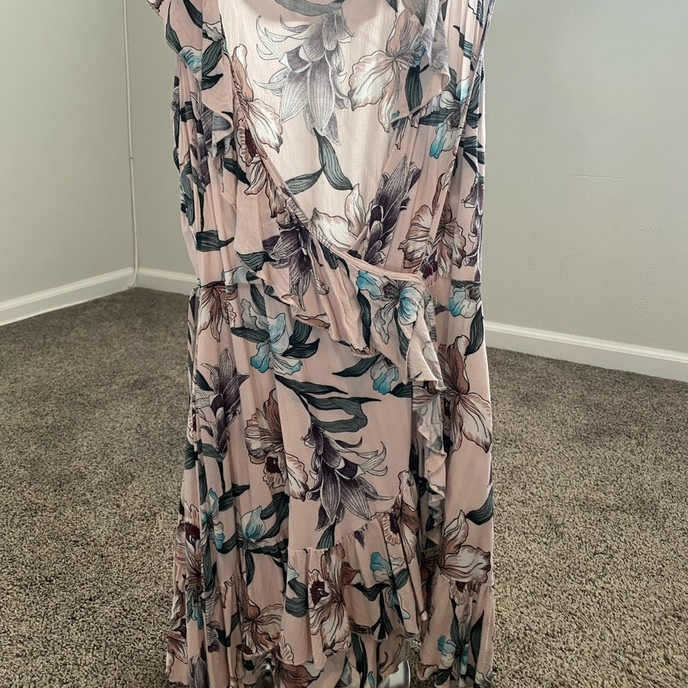 Floral Asymmetrical Dress in Cream and Blue